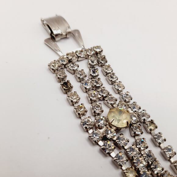 Vintage 1950s Clear Rhinestone Four Row Bracelet - 7 1/4 Inches, Wedding Jewelry - Picture 9 of 11